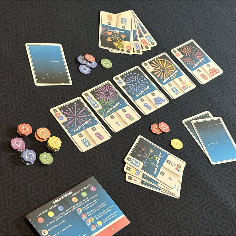 A prototype of the board game Pyrotechnics. This one if very close to the final iteration of the game.